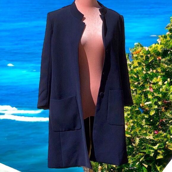 A/X ARMANI EXCHANGE NAVY BLUE LONG COAT JACKET MEDIUM - Picture 2 of 8